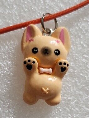 Cute Beige Puppy Pendant Necklace with Orange Cord